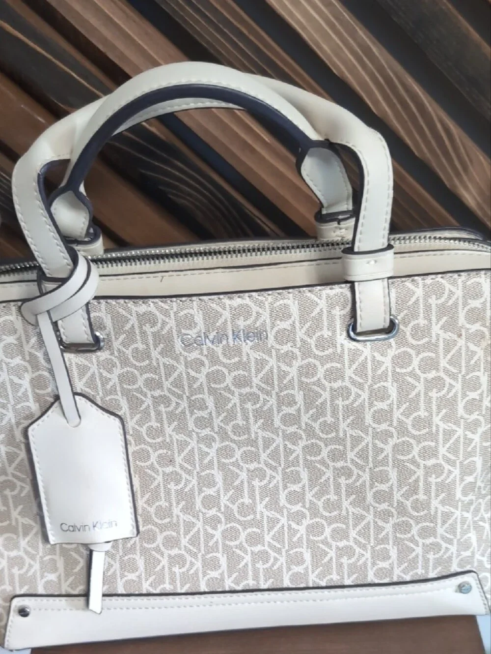 Calvin Klein Cream and White Monogram Satchel 🤍
